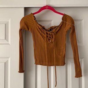 Light brown long sleeve crop top